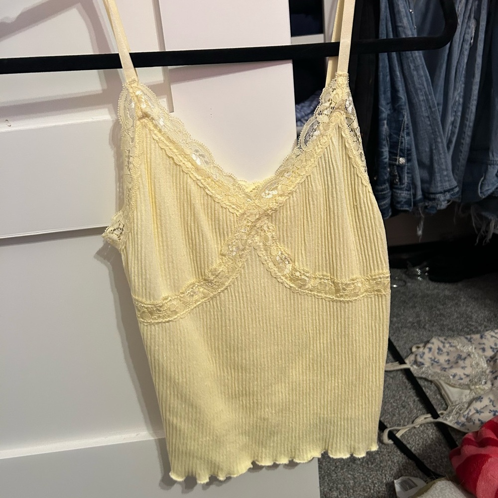 Yellow Lace Trim Cami Top